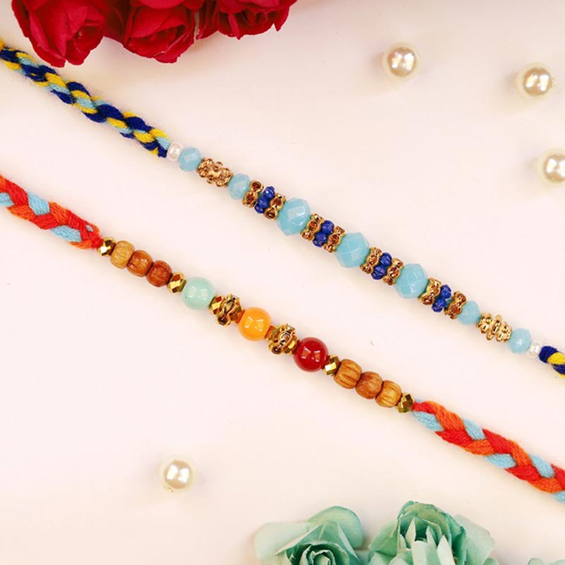 Patwa Threadwork Blue Pottery Beads Rakhi 10