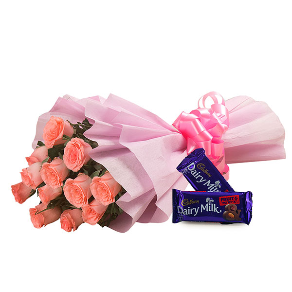 Send Pink Roses with Nutty Chocolates Online - EXDFNP426NY | Giftalove