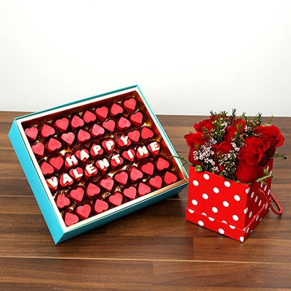 Send Heart Shaped Chocolates and 9 Roses Combo For Valentines Day ...