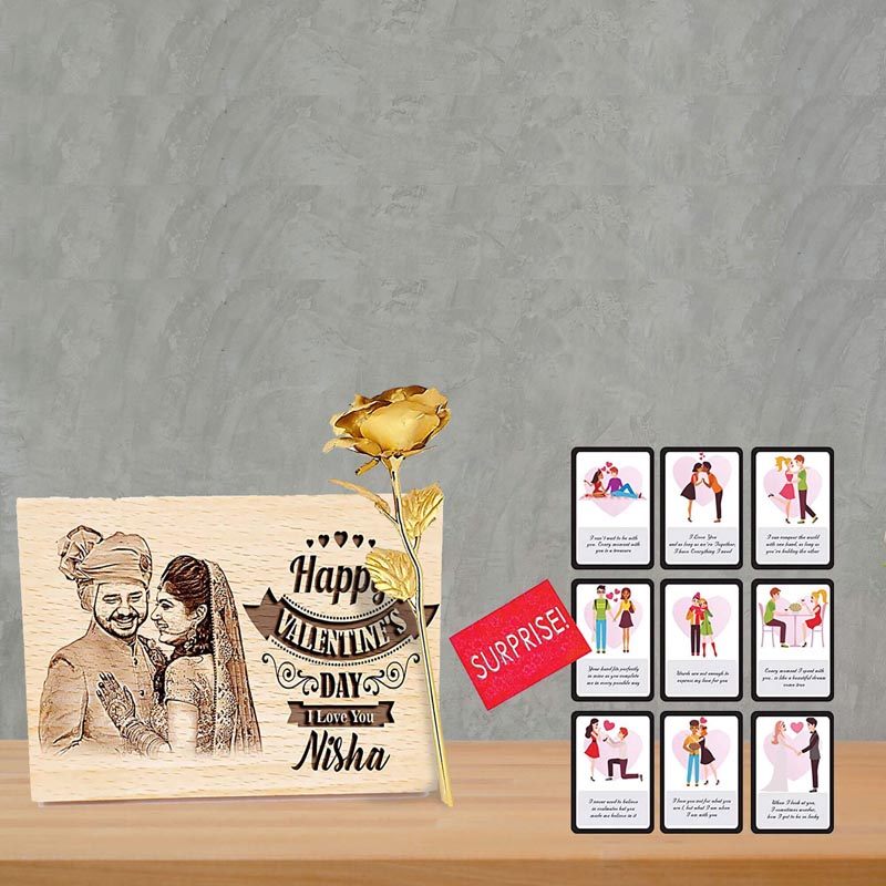 Send Wood Frame & 24K Gold Plated Rose With Love Card Gift Combo Online ...