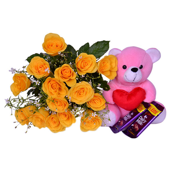 Yellow Chocolate Roses Send Yellow Roses with Chocolate Delights Online - PRE02GAL17 | Giftalove