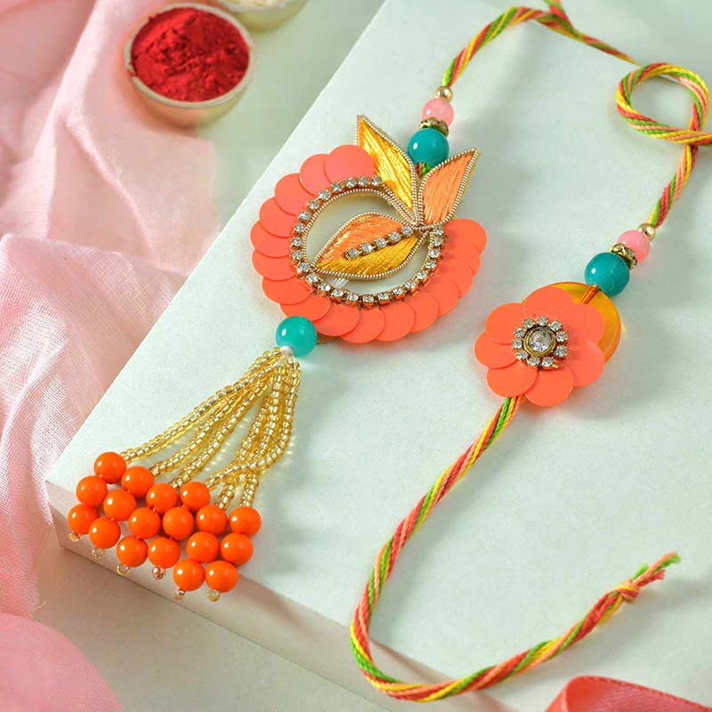 Urvi Creations Rakshabandhan Rakhi Set - Brass & Pearl Rakhi For Brother With Bhabhi Bangle Lumba (Multicolour) - View #7