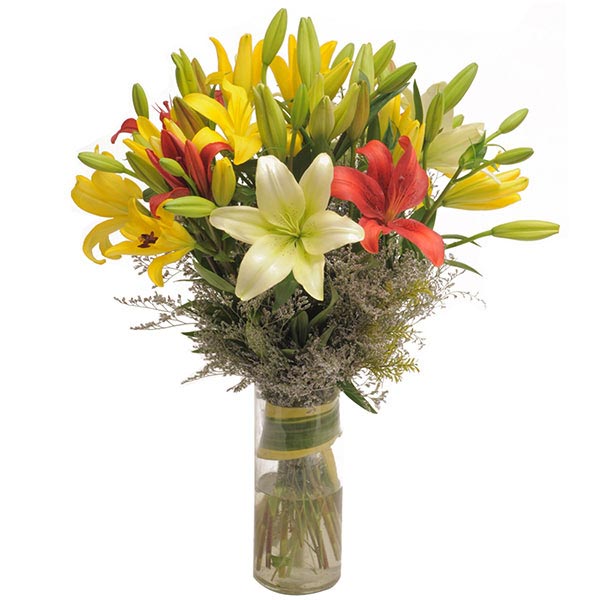Send Colorful Lilies Glass Vase Arrangement Online - GAL22-108566 ...
