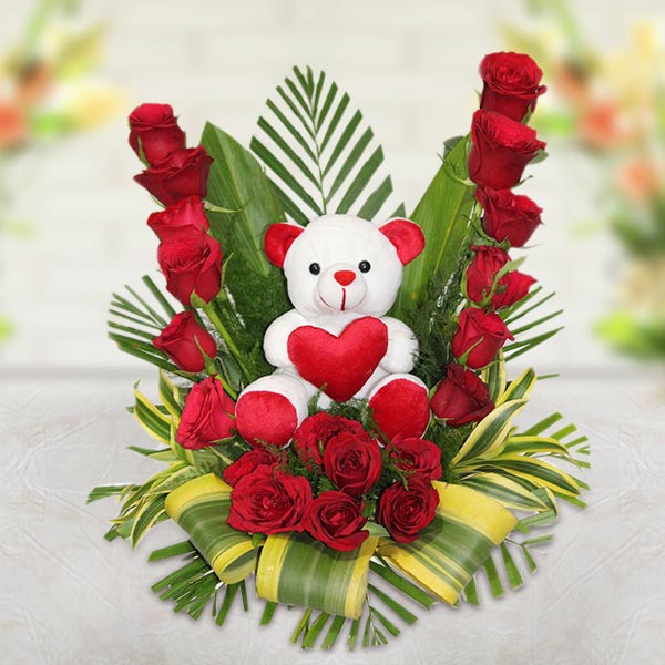 Send Designer Red Rose Basket with Teddy Online - GAL22-108605 | Giftalove