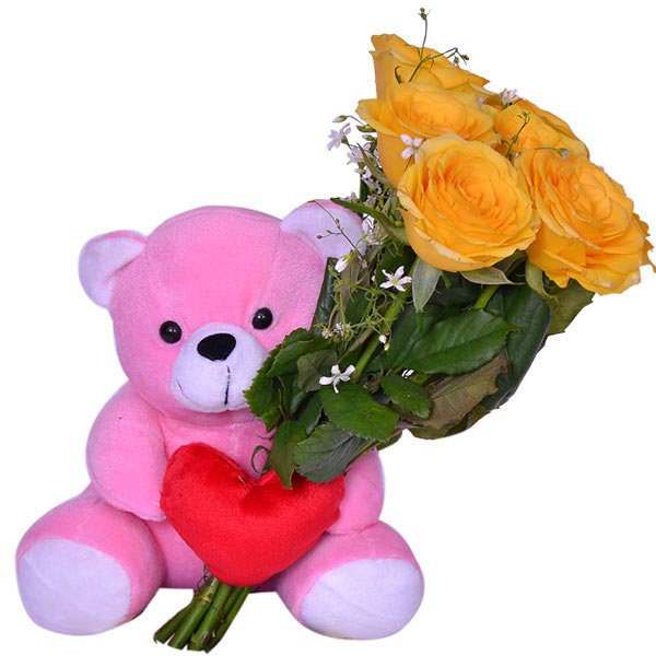 Send Yellow Roses with Teddy Bear Online - GAL22-108424 | Giftalove
