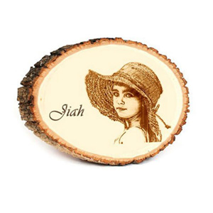 Personalized Gift - Engraved Natural Wood Round Photo Plaque