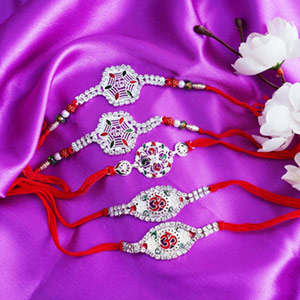 5 Silver Designed Rakhi Set