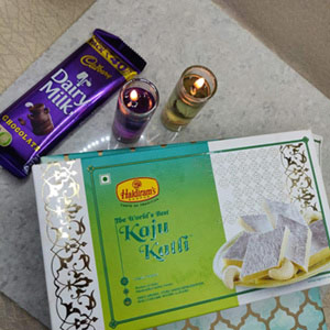 Diwali hamper- kaju katli with chocolate and candles