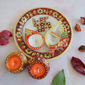 Studded diya thali for diwali and diyas