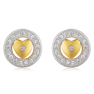 Round Heart Gold Plated Stud Earrings for Women 