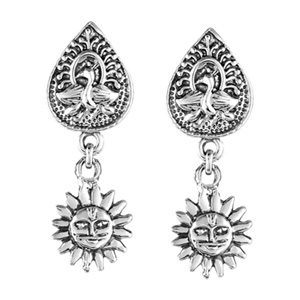 Mahi Oxidised White Rhodium plated Peacock and Sun Tradional Ethnic Dangl