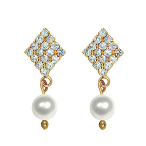 Oviya Gold Plated White Pearl Drop Earring with Austrian Crystal for Women