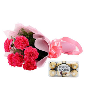Pink Carnation Bunch with Ferrero Rocher 
