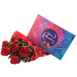 6 Red Roses with Cadbury Celebrations (121 gm)