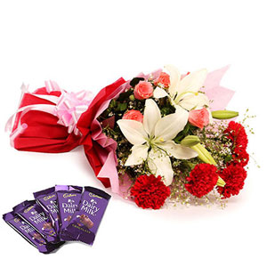 Chocolate & Mixed Flowers Bouquet