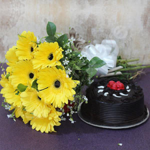 Truffle Cake with Yellow Gerberas