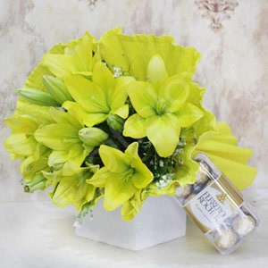 Yellow Lilies with Chocolates