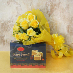 Yellow Roses with Soan Papdi