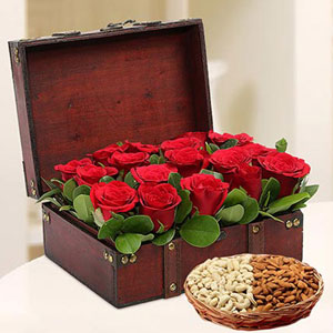 Rose Box Arrangement and Dry Fruits Combo : Premium Gifts to UAE