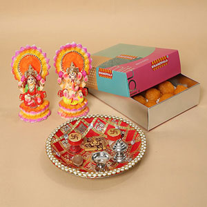 Motichoor Laddoo and Pooja Thali Combo