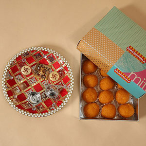 Motichoor Laddoo With Pooja Thali