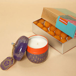 Motichoor Laddoo and Decorative Diya Combo