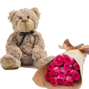 Dark Pink Roses N Teddy