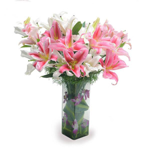 Contemorary Glass Vase of Oriental Lilies