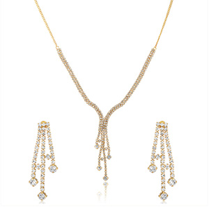 Oviya Gold Plated White Rain Drops Necklace Set with Crystals for Women