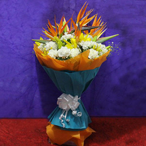  Carnations & Birds of Paradise Bouquet