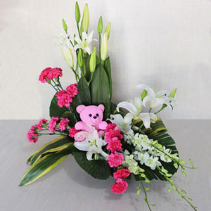 Mixed Flowers with Teddy 