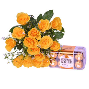 Yellow Roses with 200 Gm Ferrero Rocher Box