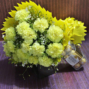 Yellow Carnations with Ferrero Rocher (200 gm)