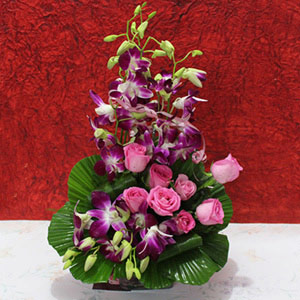 Exotic Basket of Orchids & Pink Roses