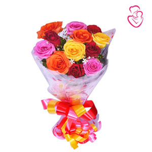 Bouquet of Colorful Roses Wrapped Beautifully 