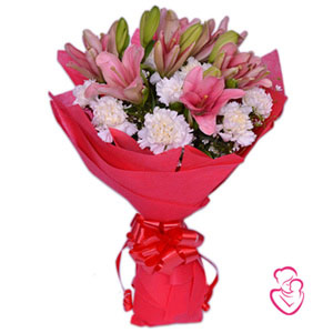 Cheerful Bouquet of Carnatons & Lilies