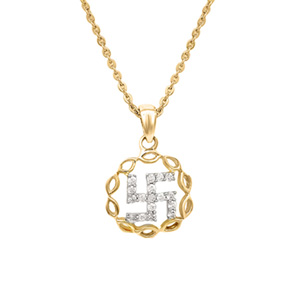 Mahi Gold Plated Swastik Religious Pendant with CZ for Men & Women