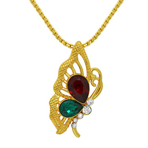 Mahi Gold plated Green and Red Swarovski Elements Pear Butt