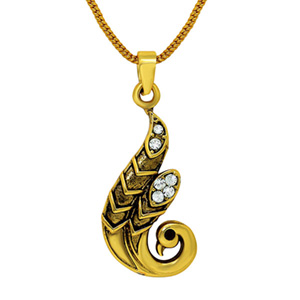 Mahi Antique finished Gold plated Peacock Pendant
