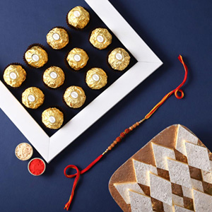 Sneh Pretty Rakhi With Kaju Katli & Ferrero Rocher