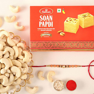 Sneh Rose Gold Rakhi With Soan Papdi & Cashews