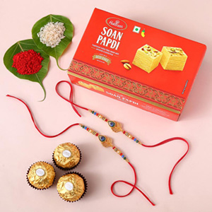 Sneh Gold Rakhi With Soan Papdi & Ferrero Rocher