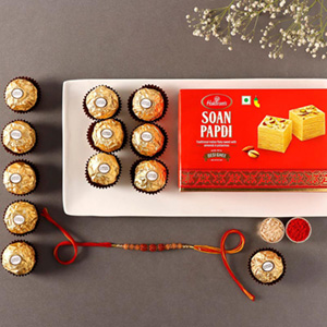 Sneh Classic Rakhi With Soan Papdi & Ferrero Rocher