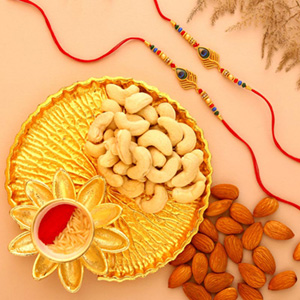 Sneh Peacock Feather Rakhi With Almonds & Cashews