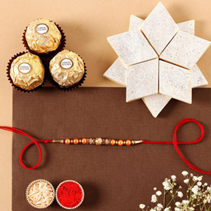 Sneh Rose Gold Rakhi & Sweet Delights