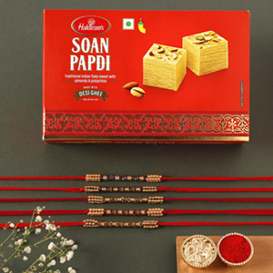 Sneh Colourful Pearl Rakhi Set & Soan Papdi