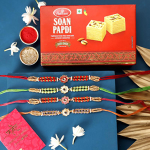 Sneh Meenakari Rakhi Set & Soan Papdi