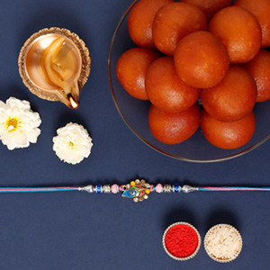 Sneh Designer Peacock Rakhi & Gulab Jamun