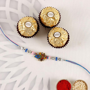 Sneh Designer Peacock Rakhi & Ferrero Rocher