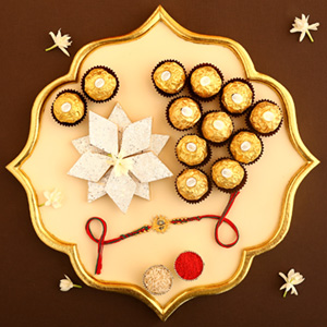 Sneh Gold Rakhi With Kaju Katli & Ferrero Rocher